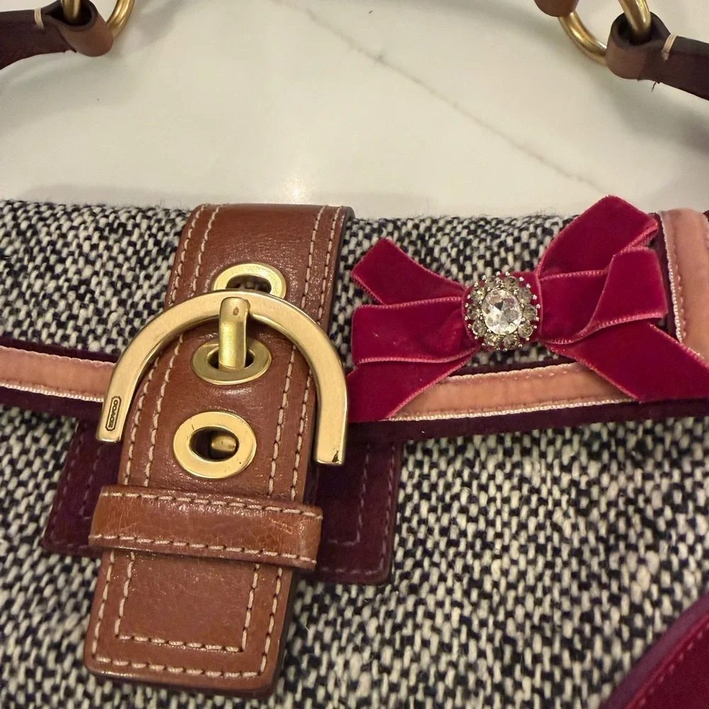 Vintage Coach Limited Edition Y2K purse Soho tweed, burgundy suede and leather - Picture 2 of 10